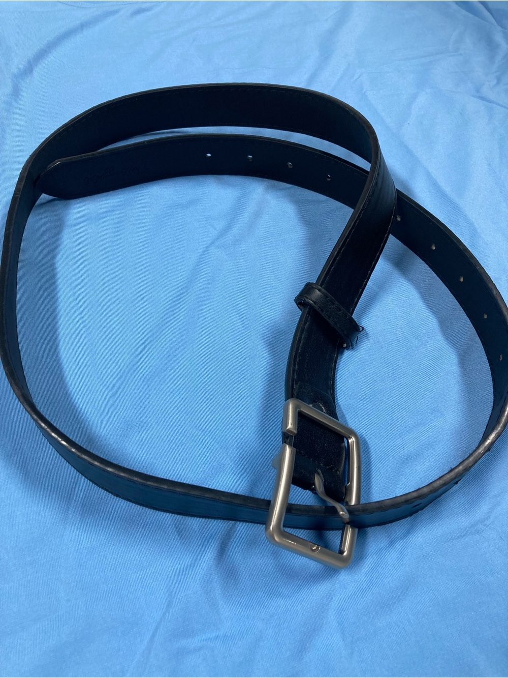 Men's Black Leather Belt with Matte Silver Buckle